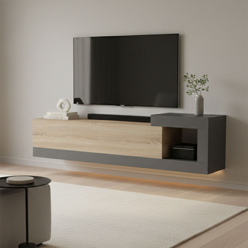 Έπιπλο τηλεόρασης επιτοίχιο Flato  sonoma-ανθρακί 150x29.5x38.5εκ - Pakobazaar