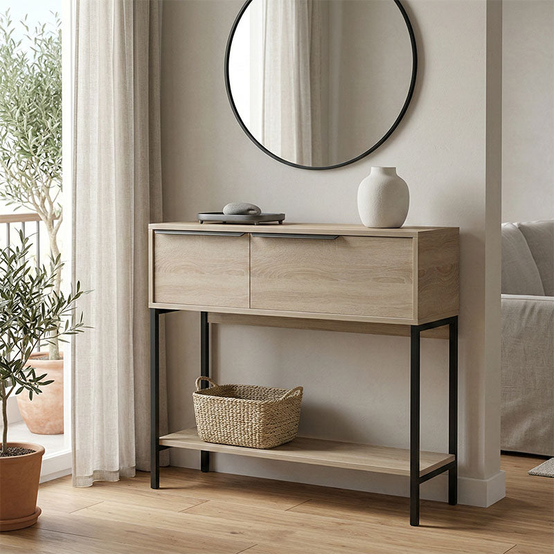 Κονσόλα Nordic  σε sonoma-μαύρη απόχρωση 90x29,5x76εκ - Pakobazaar
