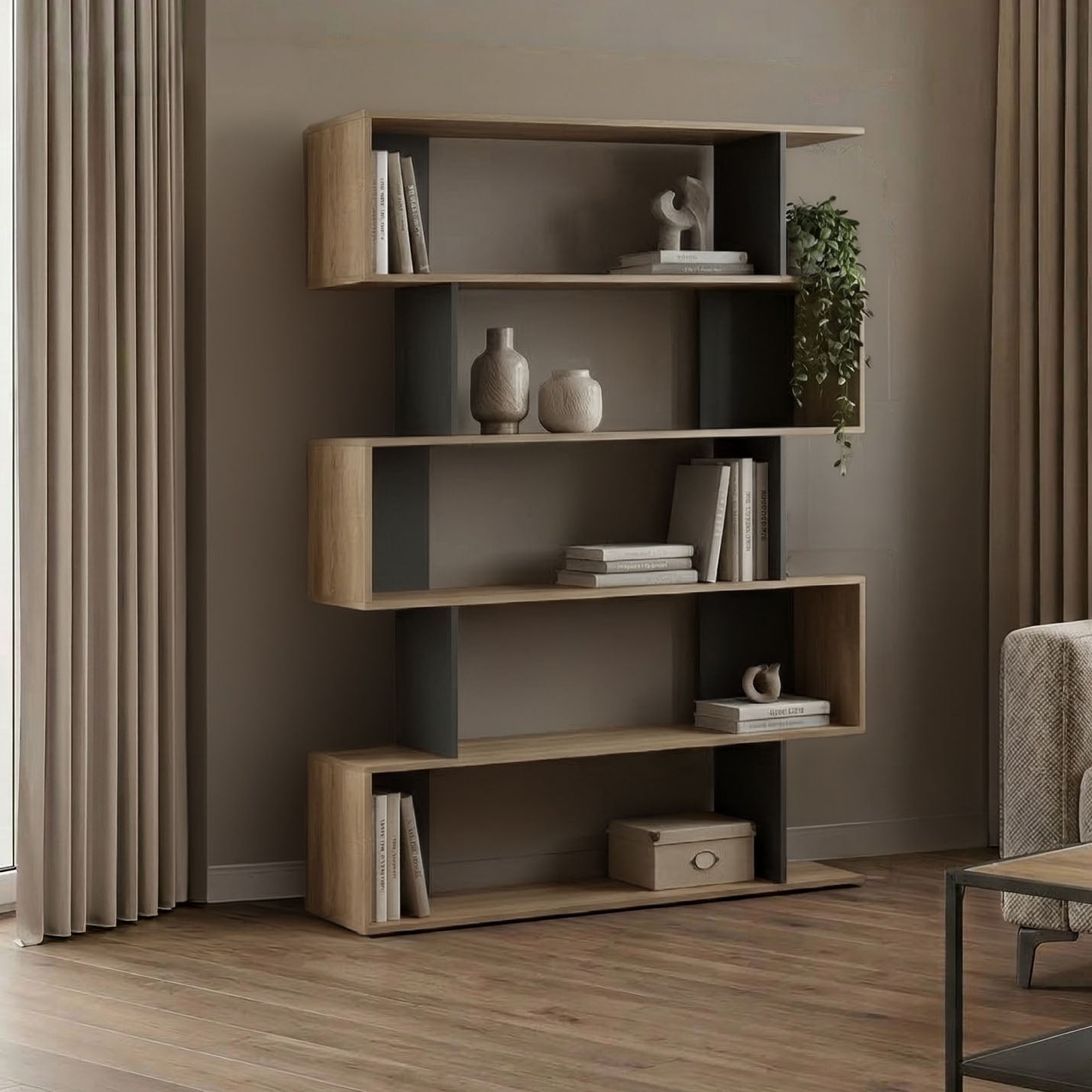 Βιβλιοθήκη Tetri  sonoma-ανθρακί 121.8x25.4x158.8εκ - Pakobazaar