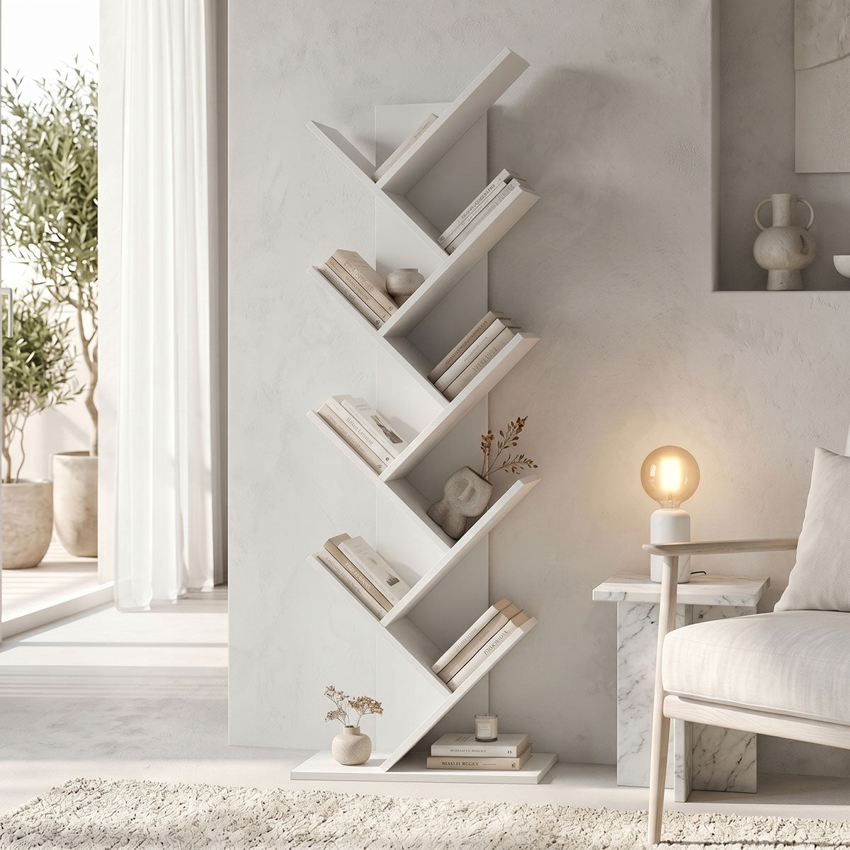 Βιβλιοθήκη Fyllo  λευκό 50x25x141.5εκ - Pakobazaar