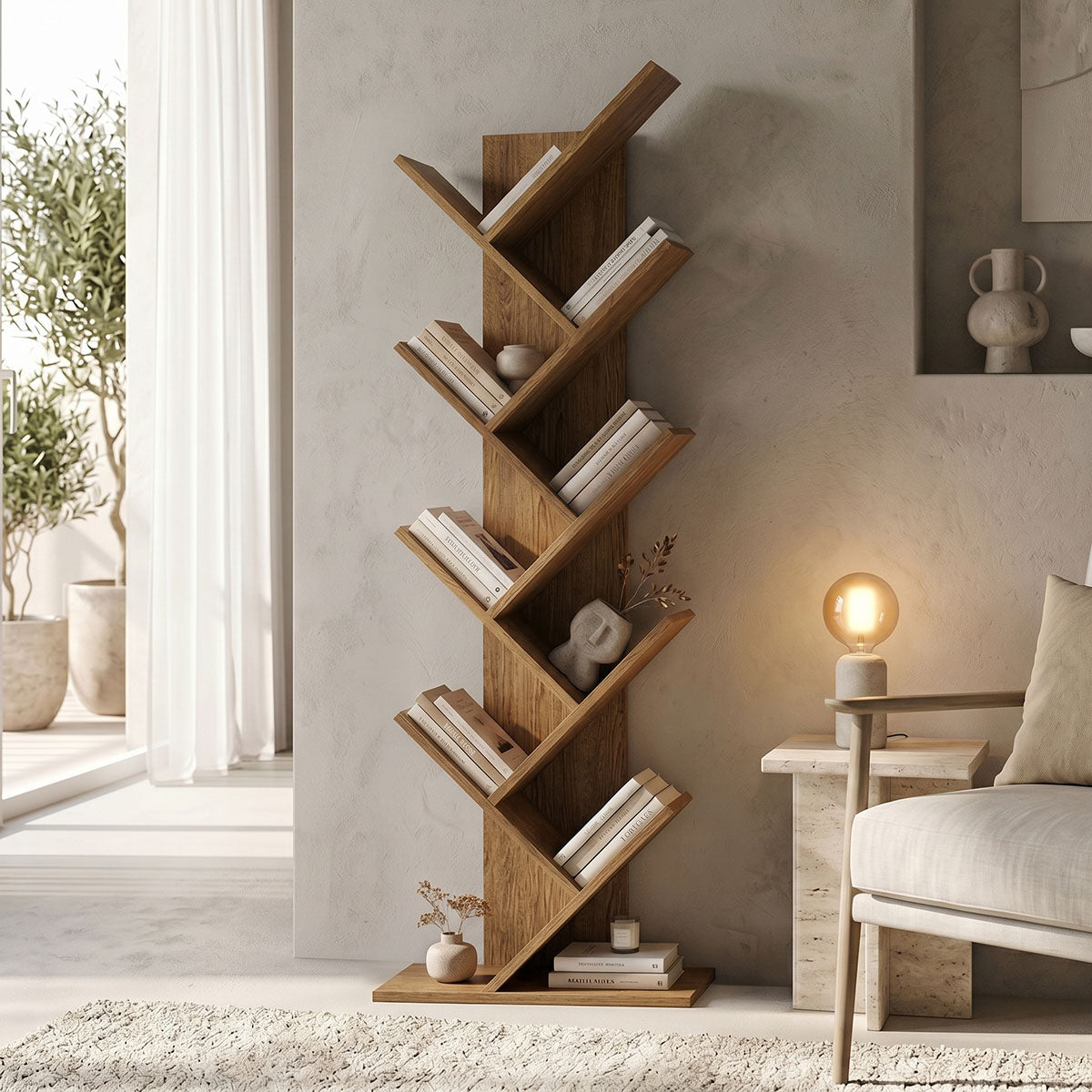 Βιβλιοθήκη Fyllo  καρυδί 50x25x141.5εκ - Pakobazaar