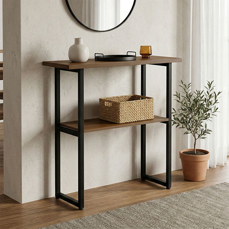 Κονσόλα Solain  καρυδί-μαύρο μέταλλο 79x29x85εκ - Pakobazaar