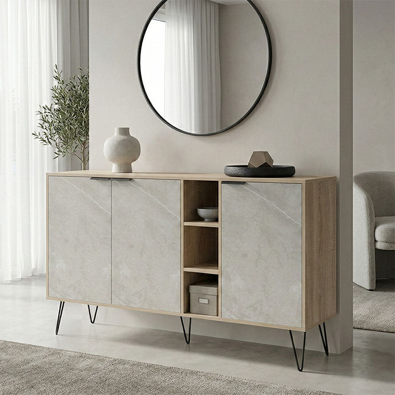 Μπουφές Balain  sonoma-γκρι μπεζ όψη μαρμάρου 142x35.5x83εκ - Pakobazaar