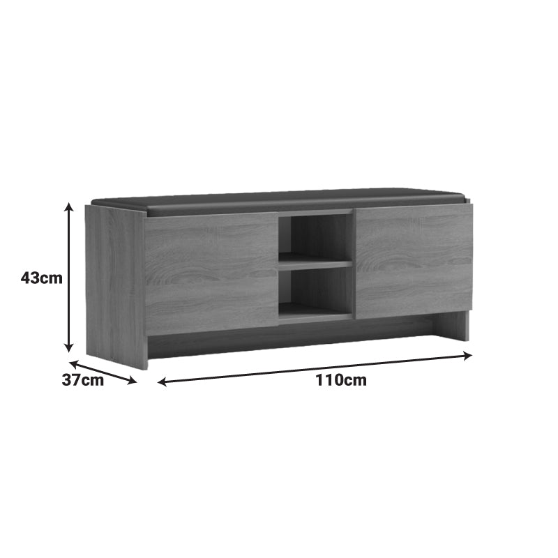 Παπουτσοθήκη-σκαμπό Zulla  sonoma-μαύρο 110x37x43εκ - Pakobazaar