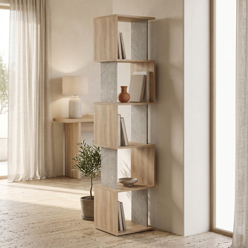 Βιβλιοθήκη Cubik  sonoma- γκρι μπεζ οψη μαρμάρου 35x30x161εκ - Pakobazaar