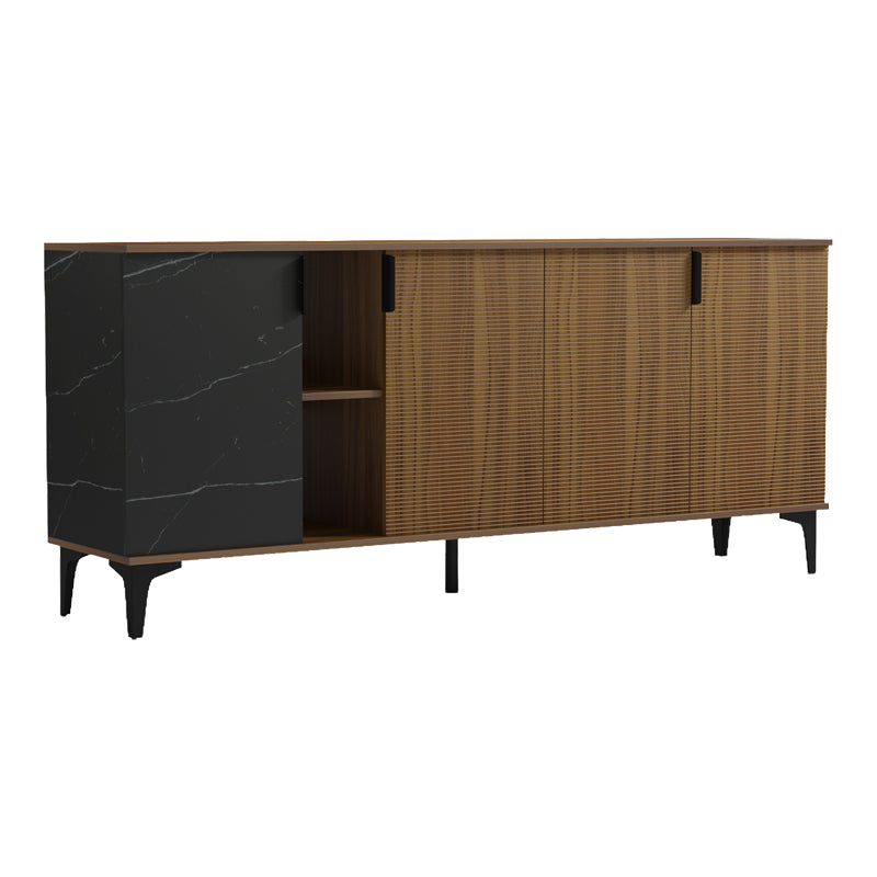 Μπουφές Riba  καρυδί-μαύρη όψη μαρμάρου 180x40x78εκ - Pakobazaar