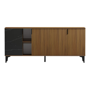 Μπουφές Riba  καρυδί-μαύρη όψη μαρμάρου 180x40x78εκ - Pakobazaar