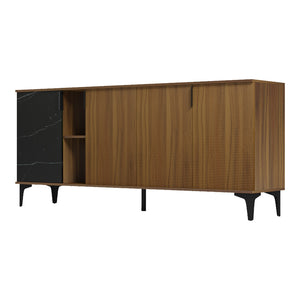 Μπουφές Riba  καρυδί-μαύρη όψη μαρμάρου 180x40x78εκ - Pakobazaar