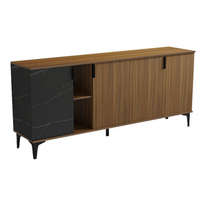 Μπουφές Riba  καρυδί-μαύρη όψη μαρμάρου 180x40x78εκ - Pakobazaar