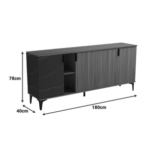 Μπουφές Riba  καρυδί-μαύρη όψη μαρμάρου 180x40x78εκ - Pakobazaar