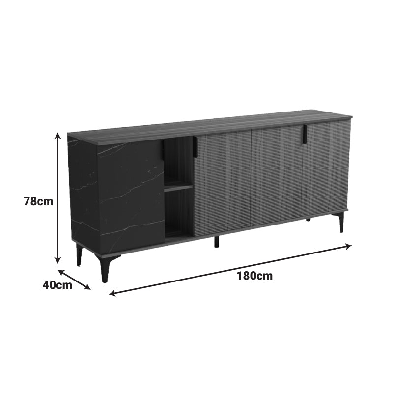 Μπουφές Riba  καρυδί-μαύρη όψη μαρμάρου 180x40x78εκ - Pakobazaar