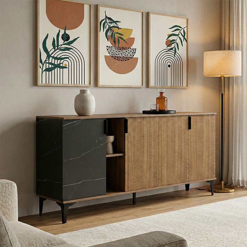 Μπουφές Riba  καρυδί-μαύρη όψη μαρμάρου 180x40x78εκ - Pakobazaar