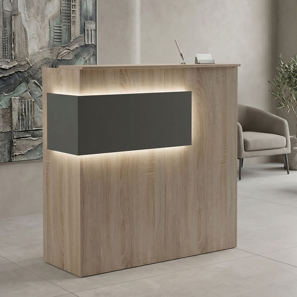 Γραφείο reception Optima  με led sonoma-ανθρακί 110x40x110εκ - Pakobazaar