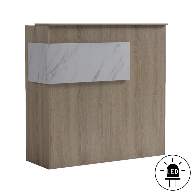 Γραφείο reception Optima  με led sonoma-λευκή όψη μαρμάρου 110x40x110εκ - Pakobazaar