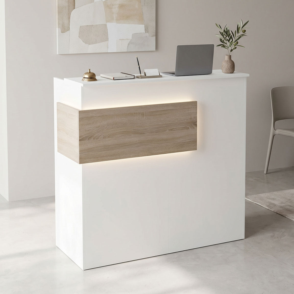 Γραφείο reception Optima  με led λευκό-sonoma 110x40x110εκ - Pakobazaar
