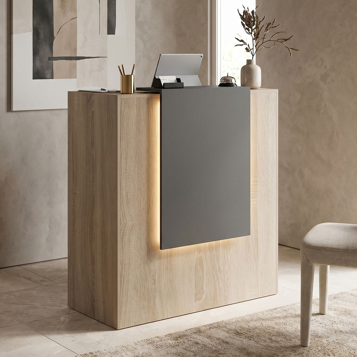 Γραφείο reception Zowel  με led sonoma-ανθρακί 90x40x110εκ - Pakobazaar