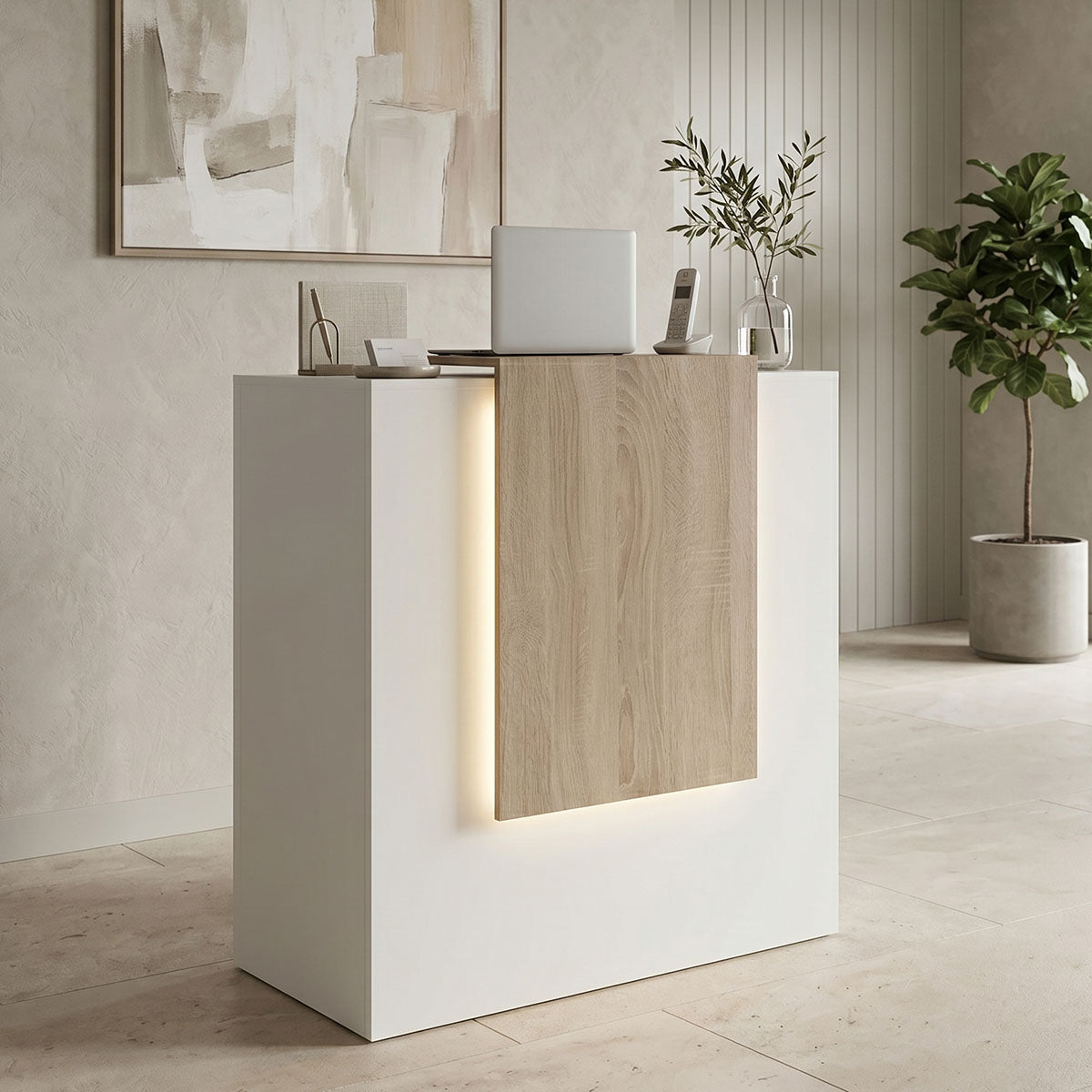 Γραφείο reception Zowel  με led λευκό - sonoma 90x40x110εκ - Pakobazaar