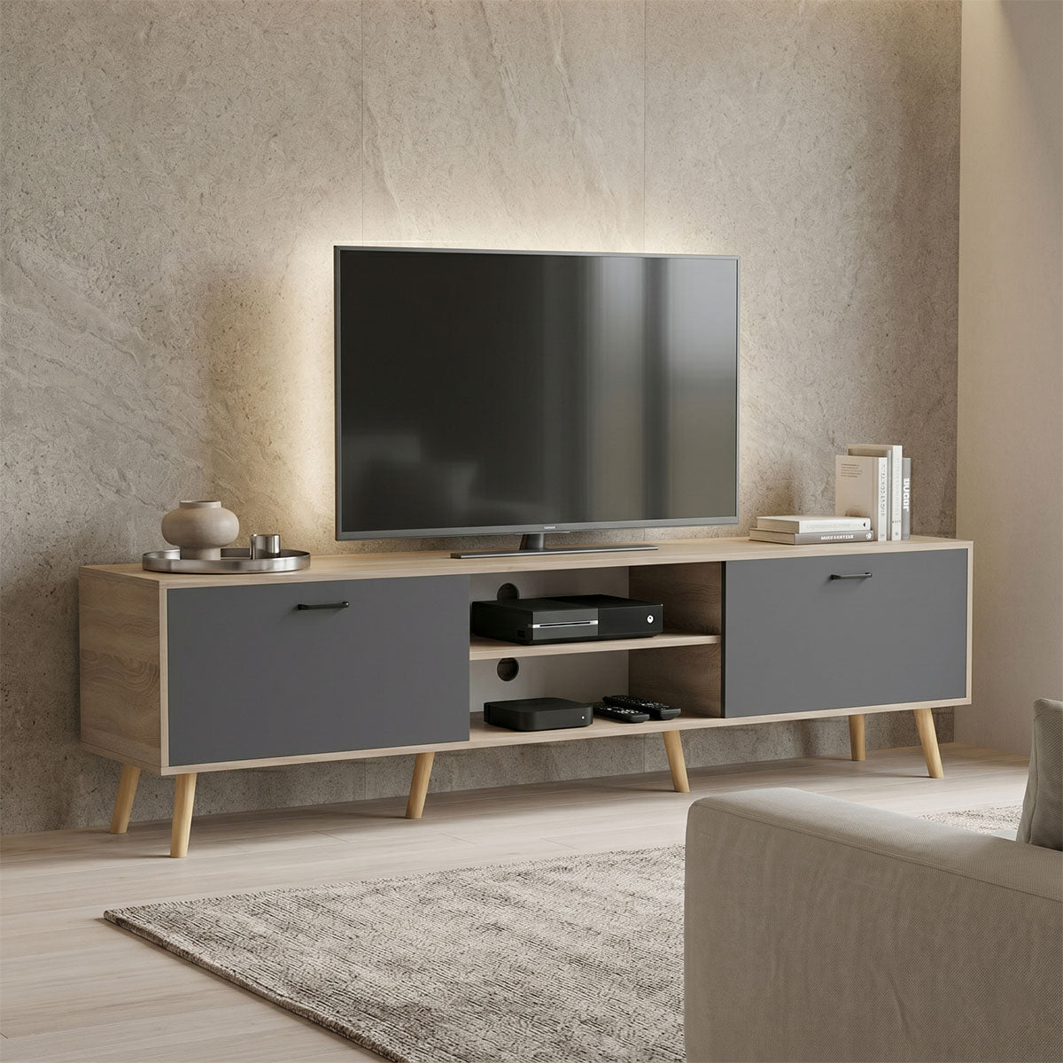 Έπιπλο τηλεόρασης Gorna  sonoma-ανθρακί 180x35x48.6εκ - Pakobazaar