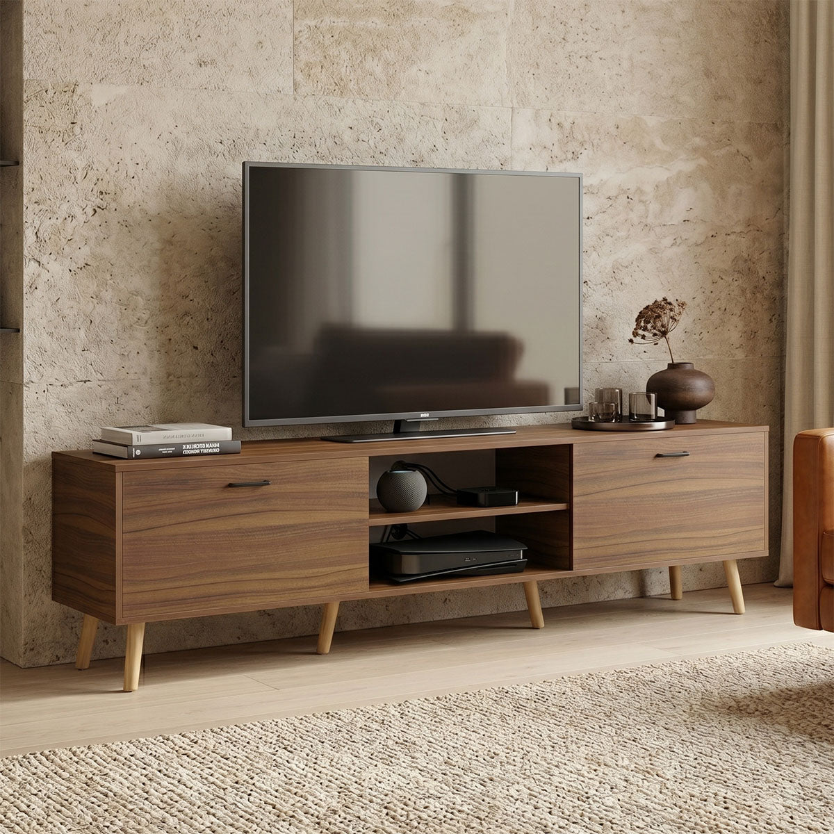 Έπιπλο τηλεόρασης Gorna  καρυδί 180x35x48.6εκ - Pakobazaar