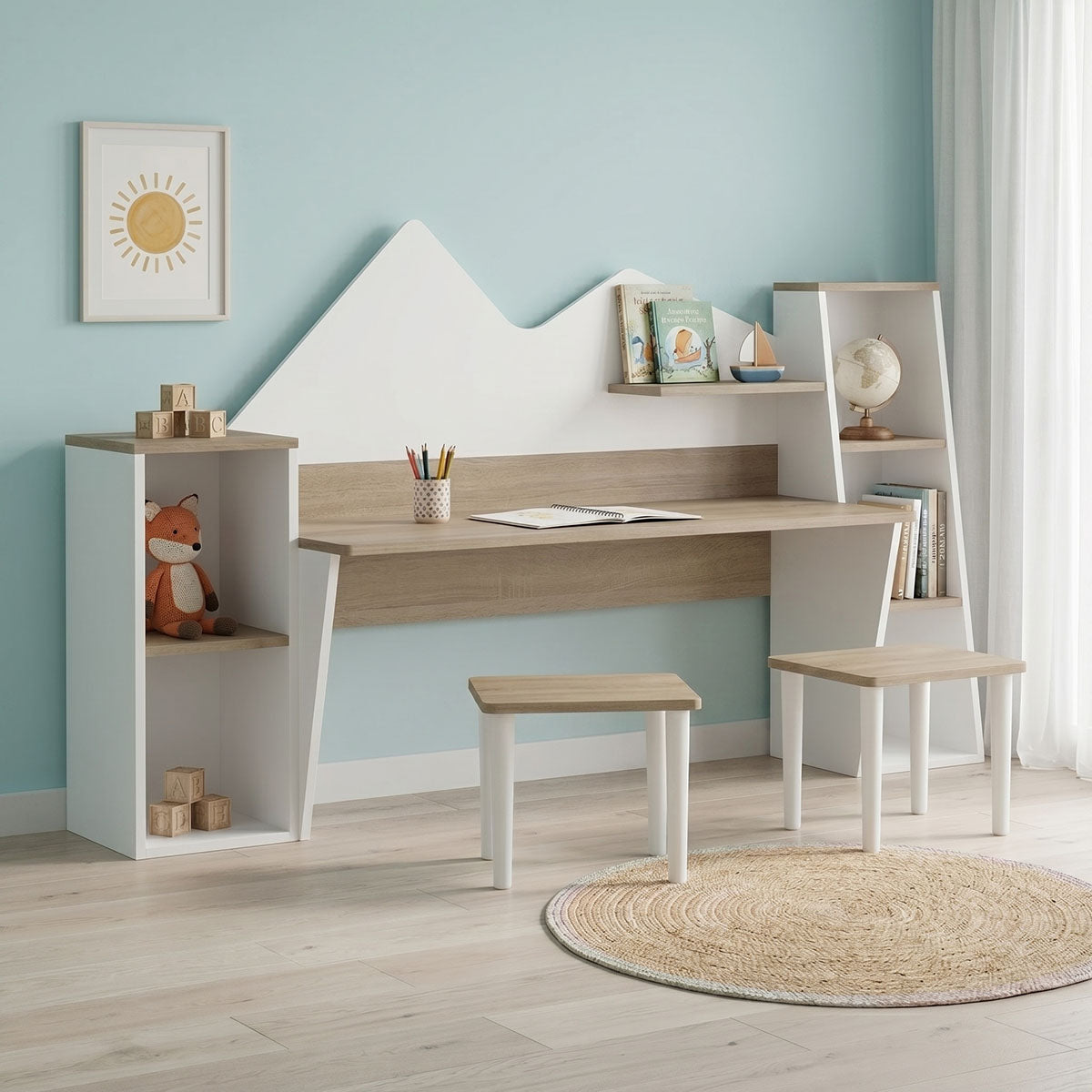 Παιδικό γραφείο με σκαμπο Dualto  sonoma-λευκό 180x30x93.6εκ - Pakobazaar