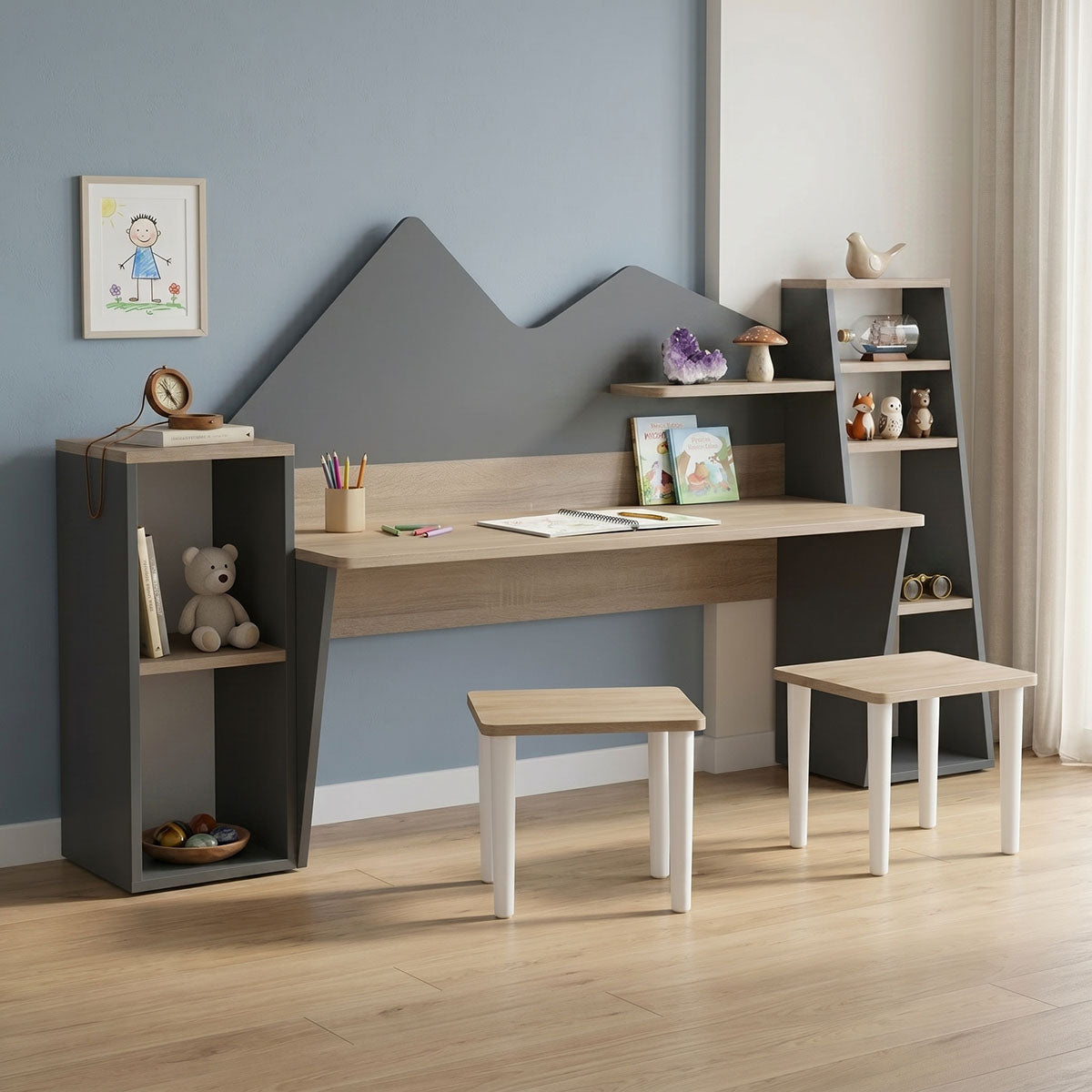 Παιδικό γραφείο με σκαμπο Dualto  sonoma-ανθρακί 180x30x93.6εκ - Pakobazaar