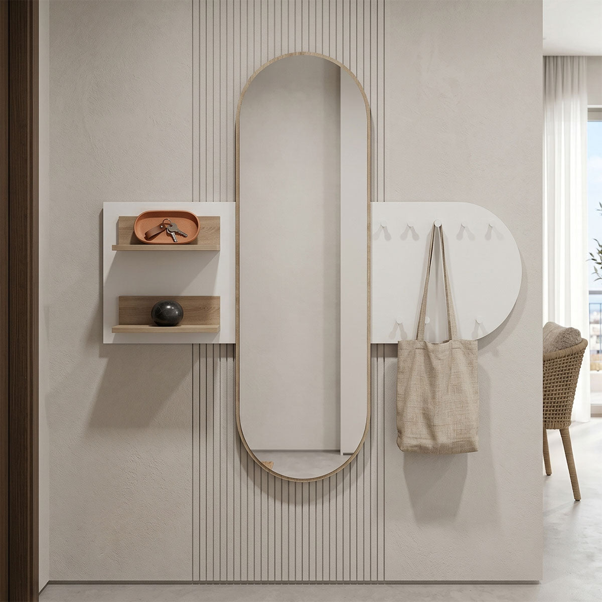 Κρεμάστρα με καθρέπτη Baunty  sonoma-λευκό 125x11x122εκ - Pakobazaar