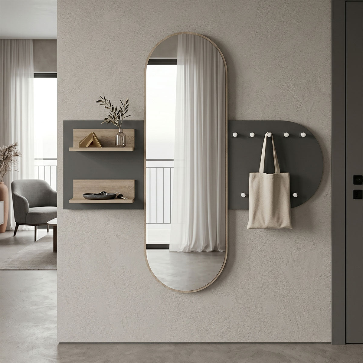Κρεμάστρα με καθρέπτη Baunty  sonoma-ανθρακί 125x11x122εκ - Pakobazaar