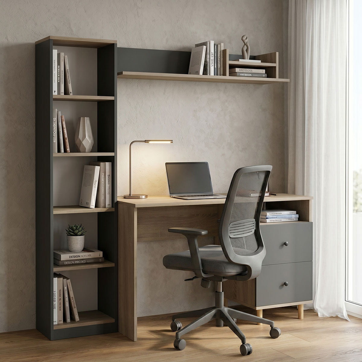 Σύνθεση γραφείου Kontor  sonoma-ανθρακί 160x50x158,2εκ - Pakobazaar