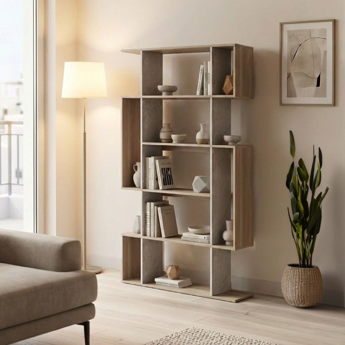 Βιβλιοθήκη Mito  sonoma - μπεζ μαρμάρου 108.5x25x161εκ - Pakobazaar