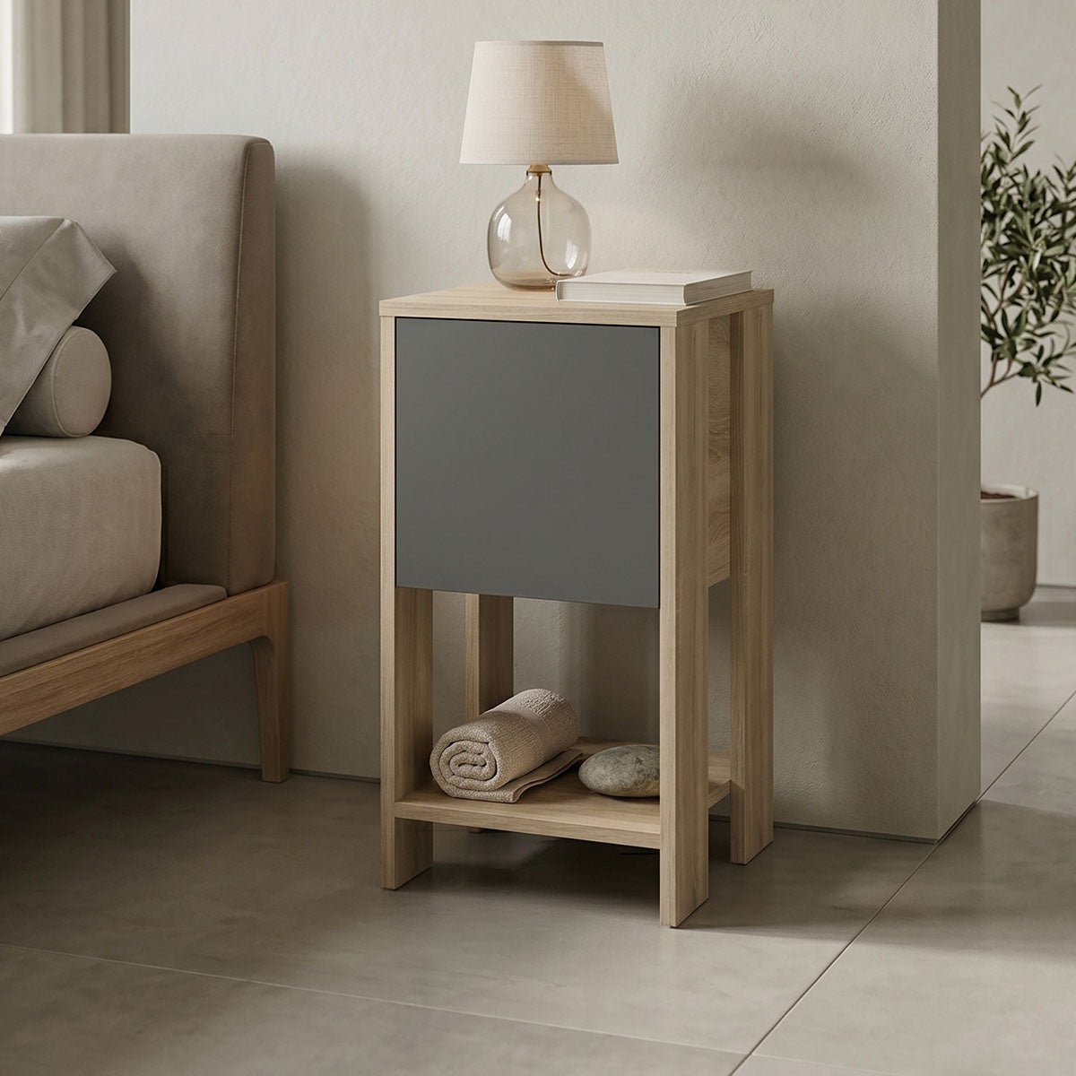 Κομοδίνο Reppo  sonoma-ανθρακί 30x30x55εκ - Pakobazaar