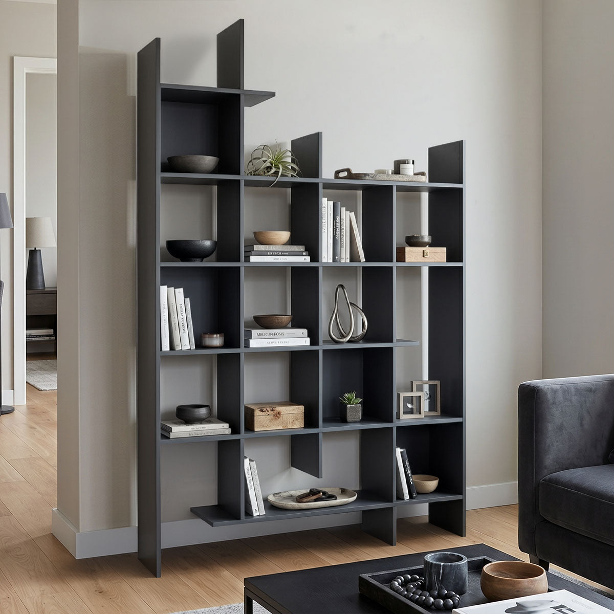 Βιβλιοθήκη Manco  ανθρακί 122x25.5x188εκ - Pakobazaar