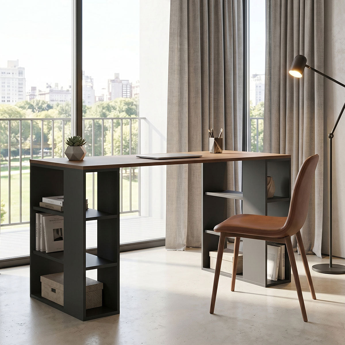 Γραφείο εργασίας Praga  ανθρακί- sonoma 140x60x75εκ - Pakobazaar