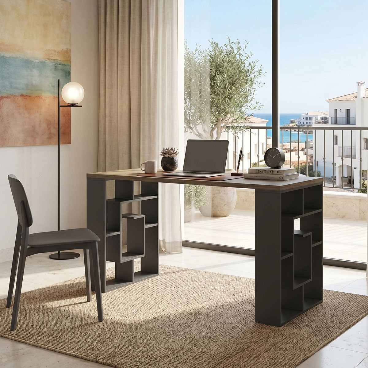 Γραφείο εργασίας Lovet  ανθρακί-sonoma 140x60x75εκ - Pakobazaar