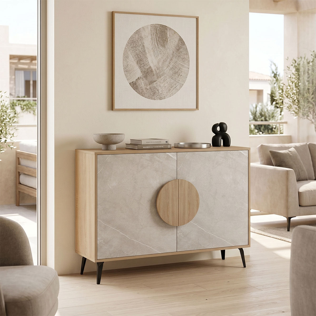 Μπουφές Gora  sonoma-μπεζ οψη μαρμαρου 110x35.5x82εκ - Pakobazaar