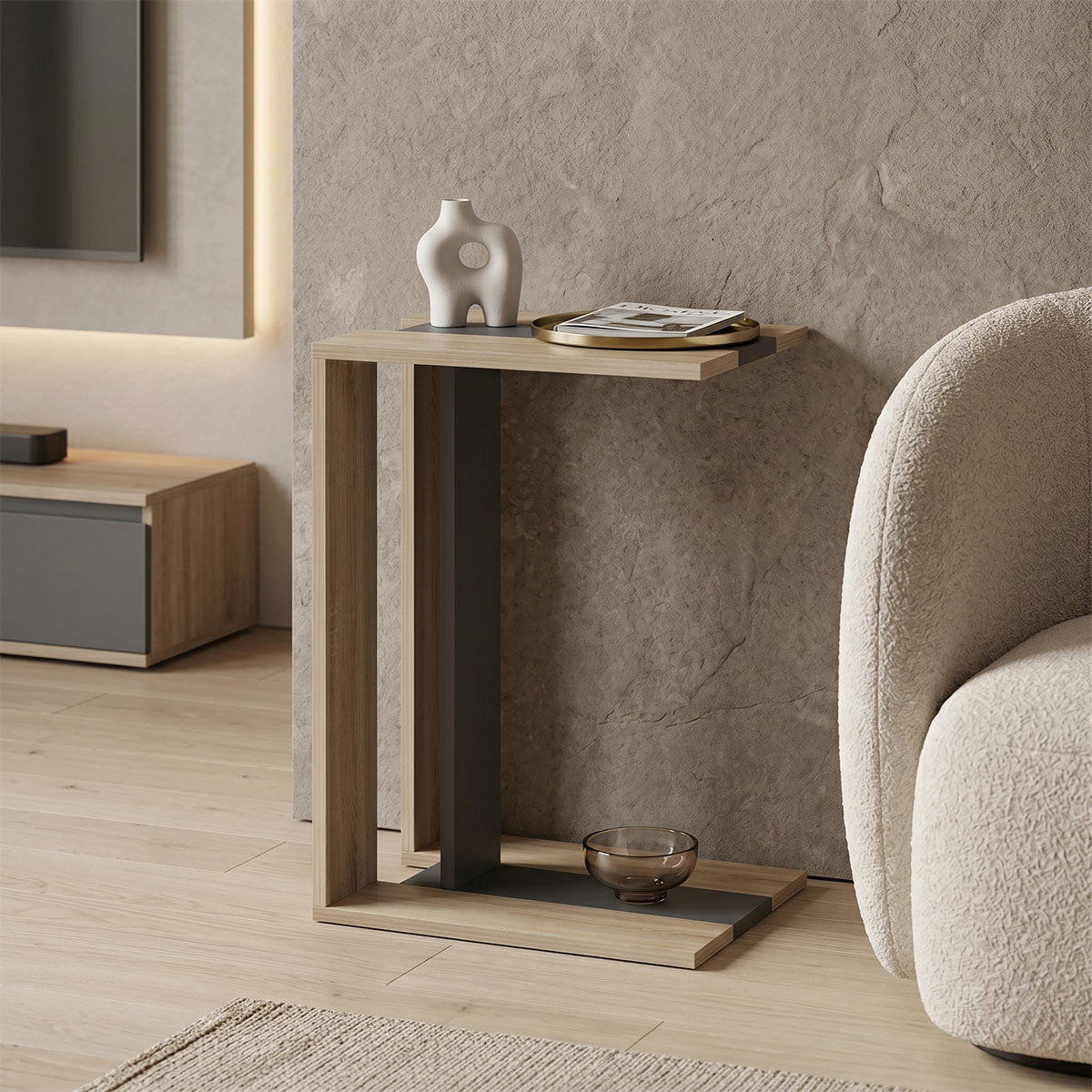 Βοηθητικό τραπέζι Muju  sonoma- ανθρακί  30x40x55εκ - Pakobazaar
