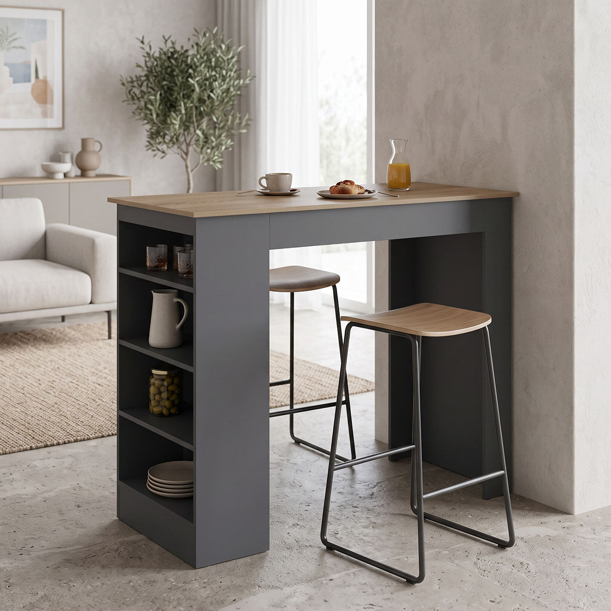 Τραπέζι μπαρ Riff  ανθρακί-επιφάνεια sonoma 120x55x105εκ - Pakobazaar