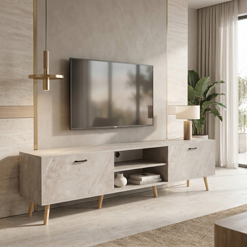 Έπιπλο τηλεόρασης Gorna  μπεζ εφέ μαρμάρου 180x35x48.6εκ