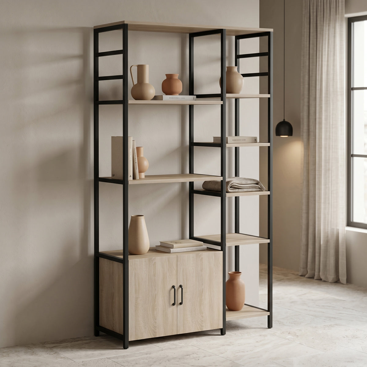 Επιδαπέδια ραφιέρα Ranea  sonoma-μαύρο 85x32x150εκ - Pakobazaar