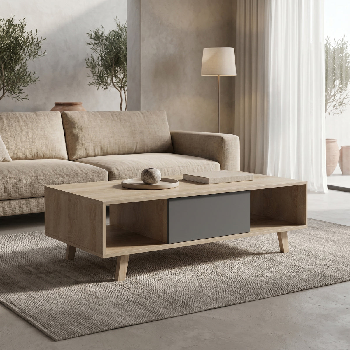 Τραπέζι σαλονιού Elonza  sonoma-ανθρακί 120x60x36εκ - Pakobazaar