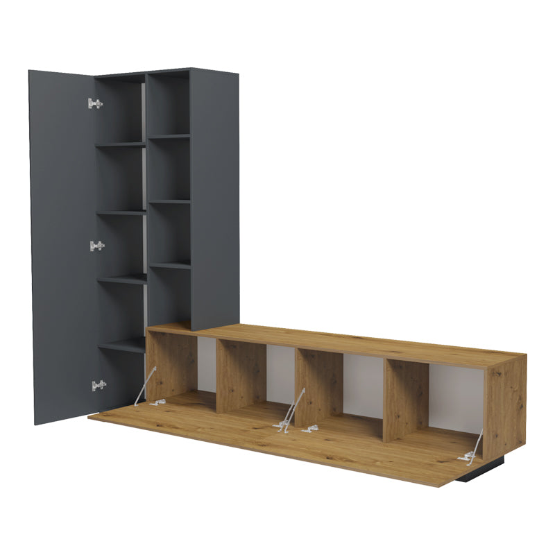 Σύνθετο σαλονιού Tilveo  oak-ανθρακί 230x41.5x180εκ - Pakobazaar