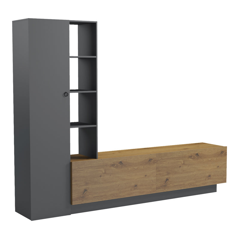 Σύνθετο σαλονιού Tilveo  oak-ανθρακί 230x41.5x180εκ - Pakobazaar