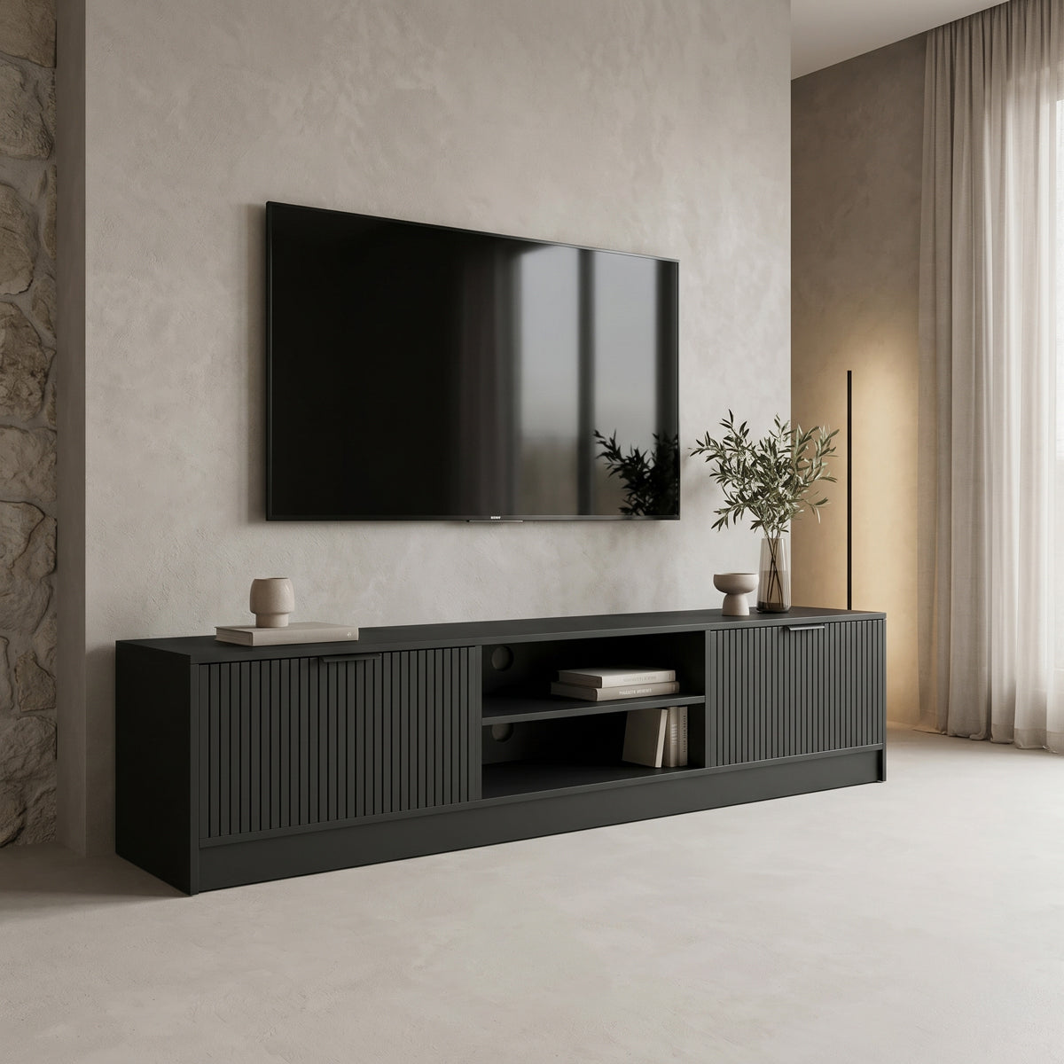 Έπιπλο τηλεόρασης Lemardo  μαύρο 180x40x40εκ