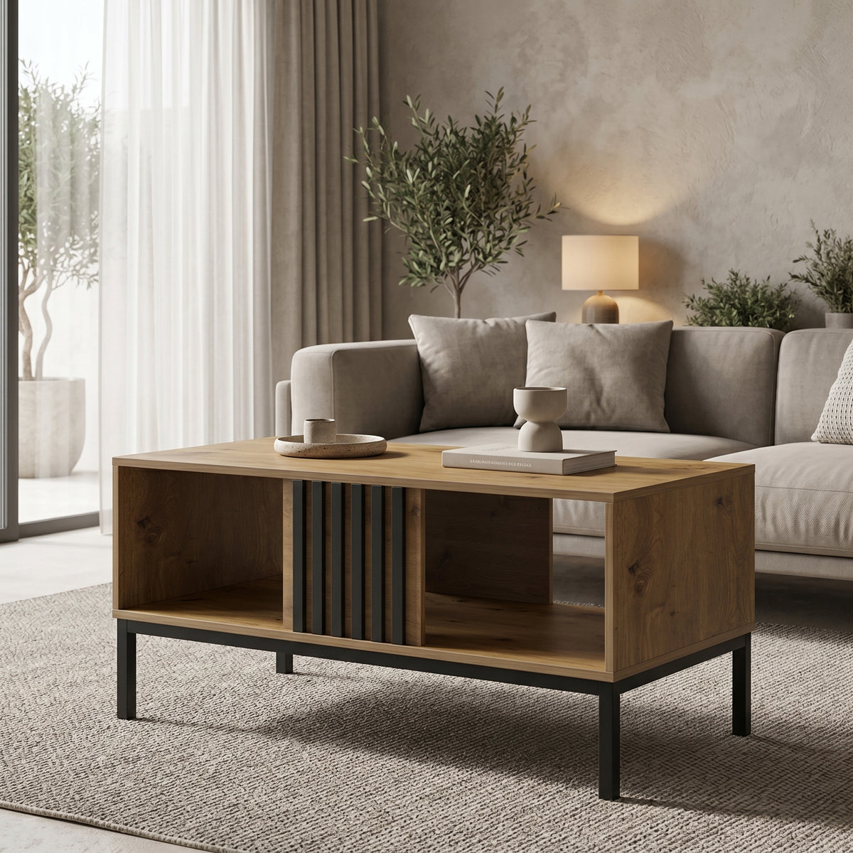 Τραπέζι σαλονιού Delanka  oak-μαύρο 92x50x46εκ
