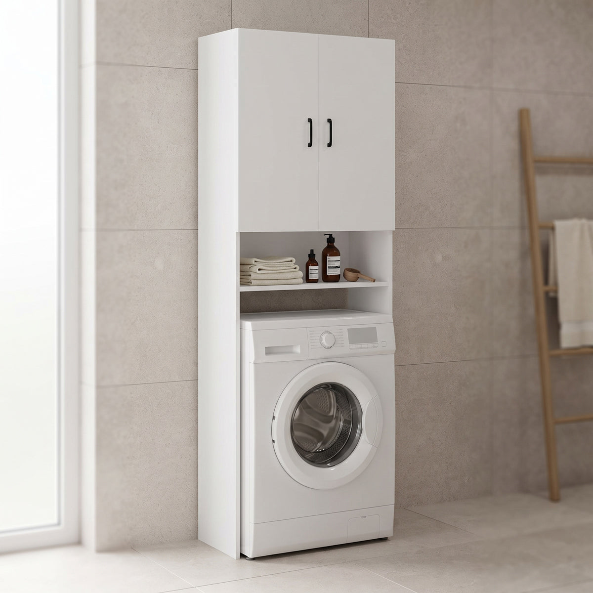 Έπιπλο πλυντηρίου Tzelio  λευκό 65x30x180εκ