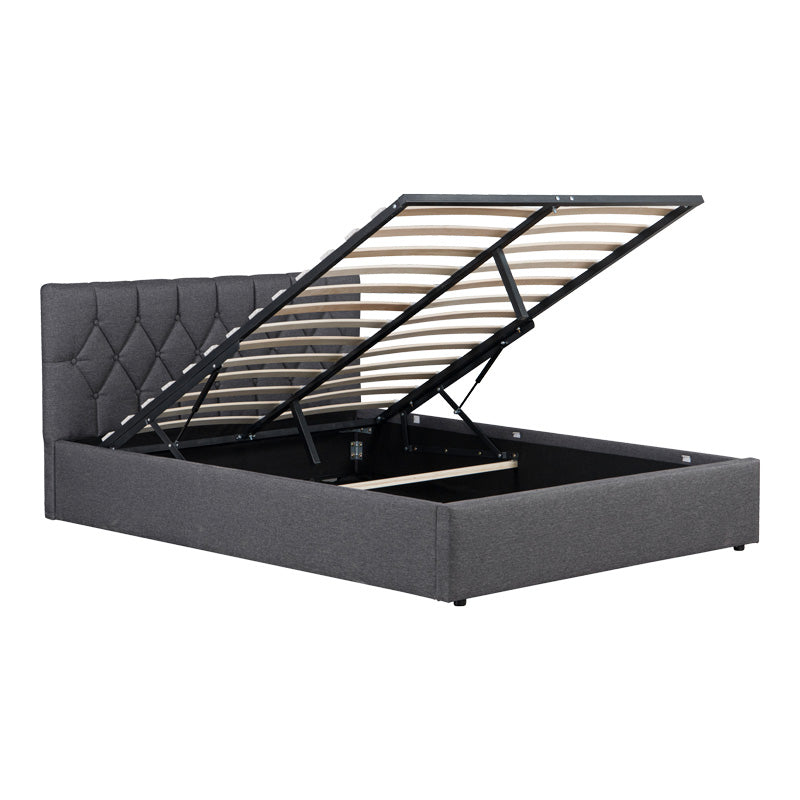 Κρεβάτι διπλό Kamaho  ύφασμα ανθρακί με αποθηκευτικό χώρο 160x200εκ