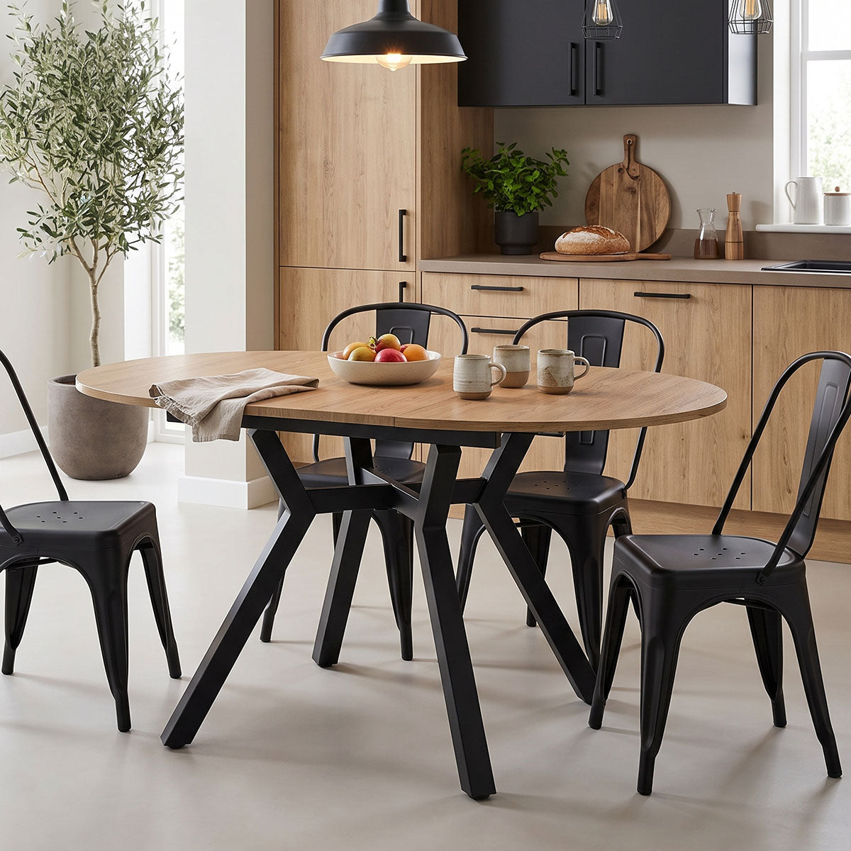 Tραπέζι Frances  επεκτεινόμενο MDF sonoma-μαύρο 100-140x100x75εκ - Pakobazaar