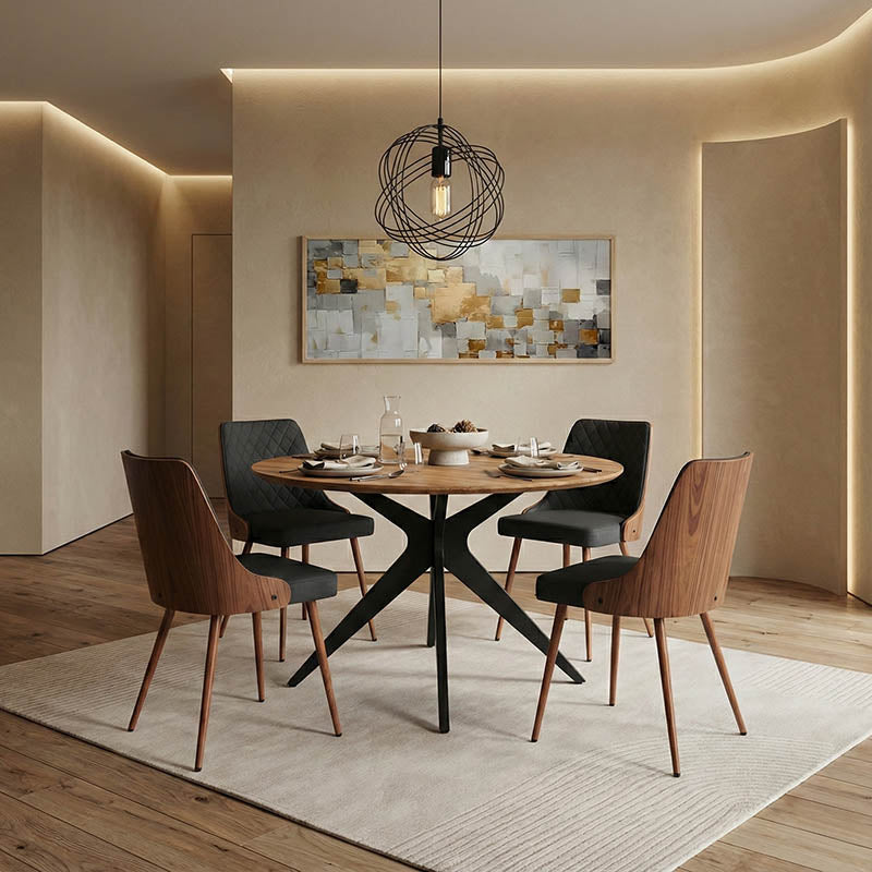 Τραπέζι Toda  mdf σε sonoma απόχρωση με μαύρα μεταλλικά πόδια Φ120x75εκ - Pakobazaar