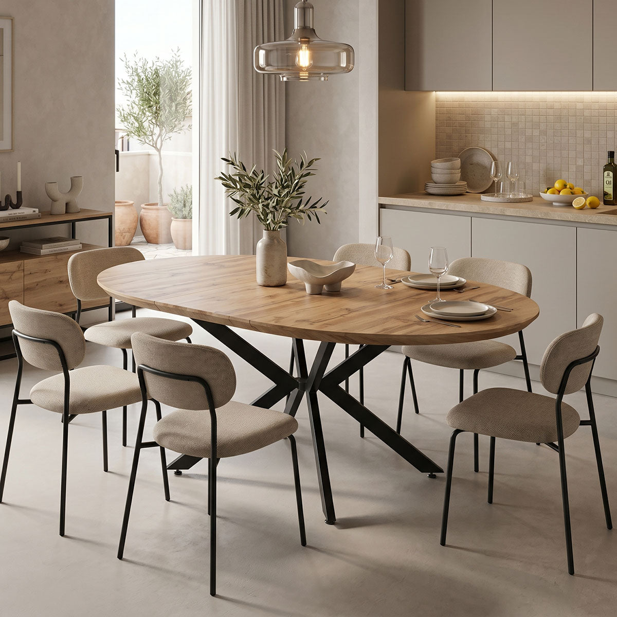Τραπέζι επεκτεινόμενο Edina  mdf σε sonoma απόχρωση με μαύρα μεταλλικά πόδια 130-170x130x75εκ - Pakobazaar