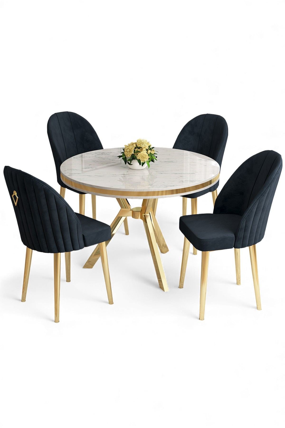 Σετ Τραπεζαρίας 5τμχ Thermisi Λευκό Μάρμαρο - Χρυσό - Ανθρακί 90x90x74 εκ.