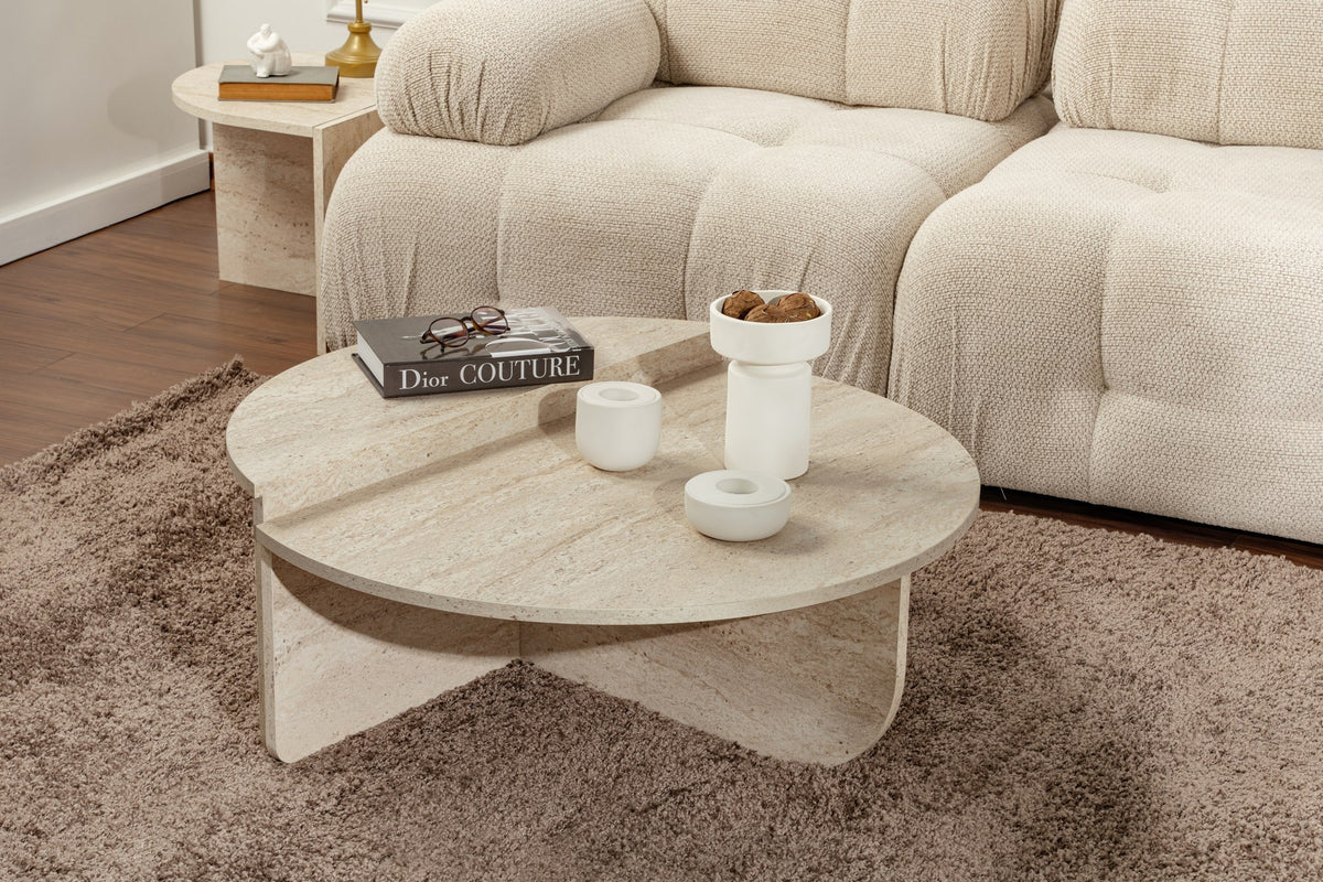 Τραπεζάκι Σαλονιού Pyrgos Travertine 90x60x30 εκ. Μελαμίνης